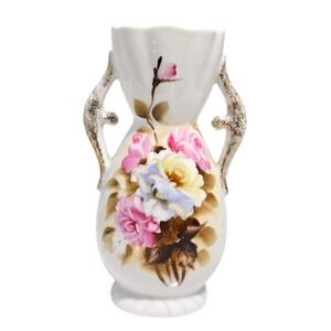 Ucagco Japan Vase Double Handle Vintage 8 Inch Floral Hand Painted‎ Porcelain